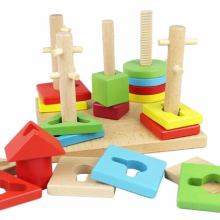 OUY Wooden Colorful Five-Column Blocks Set Baby Geometric Shapes Cognitive Childrens Matching Toys