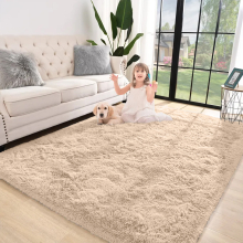 (Beige) Large Rugs Soft Fluffy Carpet Non-Slip Shaggy Rug