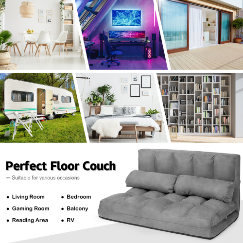 Casart 3 IN 1 Folding Lazy Sofa Bed Floor Sleeper Seat 6-Position Adjustable 2 Pillows 2