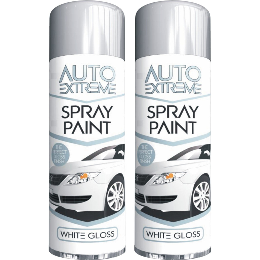 2 x 250ml AX WHITE GLOSS Spray Paint Aerosol Auto Extreme Car Van Bike