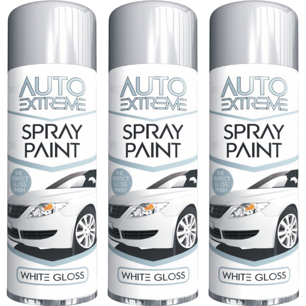 3 x 250ml WHITE GLOSS Spray Paint Aerosol Auto Extreme Car Van Bike