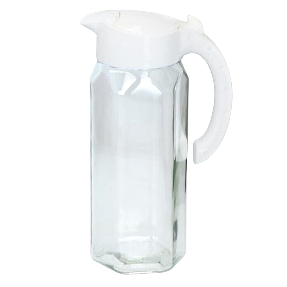 (White) Glass Pitcher Water Jug With Lid Fridge 1.5L