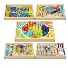 9 In 1 Mini Chess Game Checkerboard Wooden Flying Chess Chinese Checkers Flying Ludo Board Set Portable Wooden Tabletop Game Toy