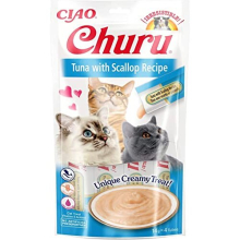 Ciao Churu Sticks by INABA Cat Treat - Tuna & Scallop Flavour 12 Pack (48 x 14g total) / Soft & Creamy Cat Treat, Delicious & Healthy Snack,