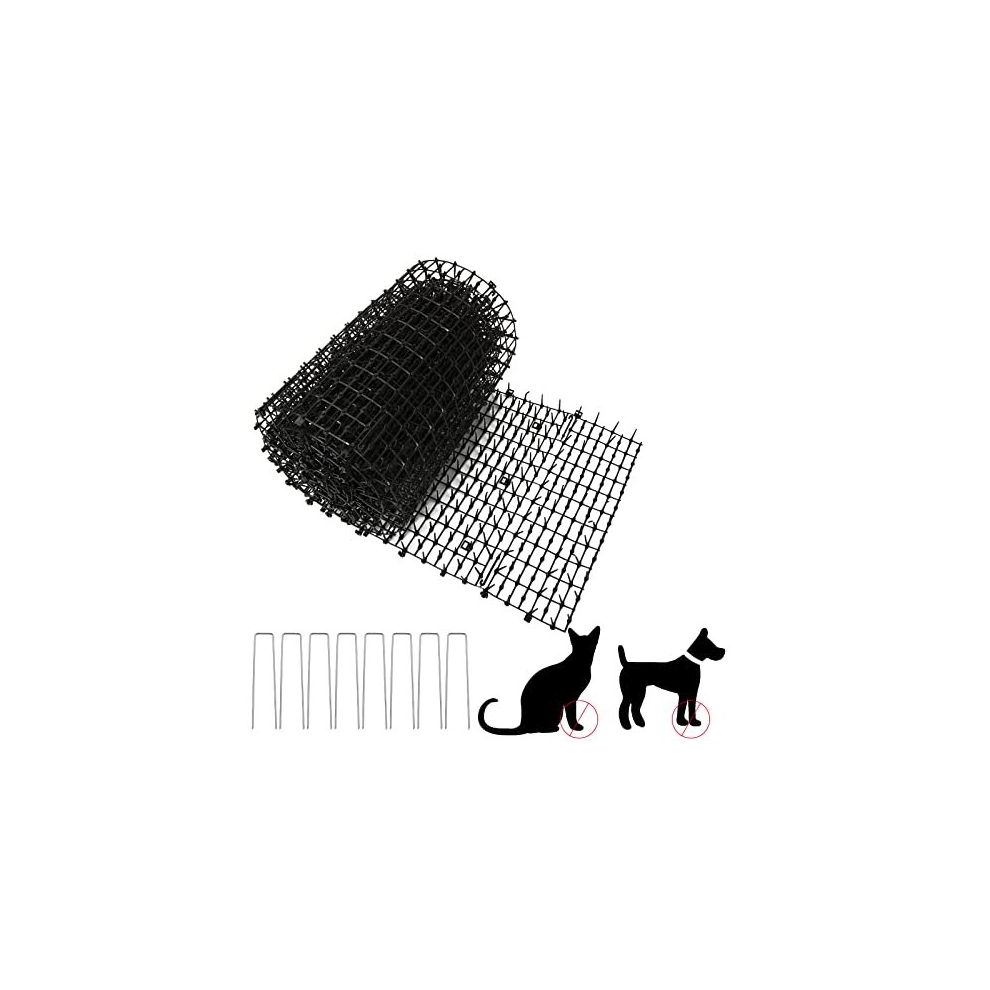 AKOLAFE Cat Scat Mat with 8 Metal Pegs Outdoor 400x30CM Anti Cat Spikes Cat Repellent Spikes Dog Fox Scat Deterrent Mats Digging Deterrent for Garden