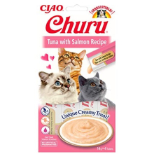Ciao Churu Sticks by INABA Cat Treat - Tuna & Salmon Flavour 12 Pack (48x14g total) / Soft & Creamy Cat Treat, Delicious & Healthy Snack, Squeezable