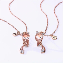 Love Cartoon Fox Necklace Set Magnet Stone Attractive BFF Necklace Personality Alloy Pendant Puzzle
