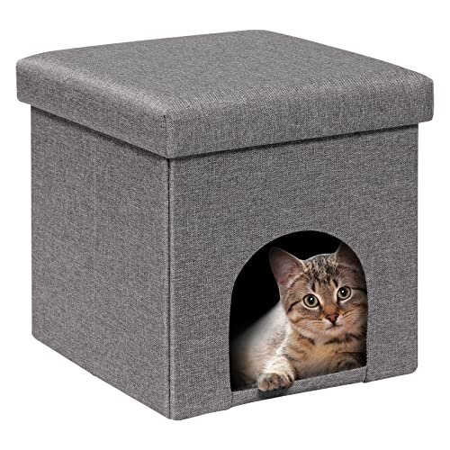 Bonlife Cat Ottoman Bed Box,Folding Cat Cave Beds for Indoor Cats,Cat