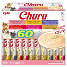 Churu by INABA Cat Treat - Tuna Variety Box - 1 Pack (60 x 14g total) / Soft & Creamy Cat Treat, Delicious & Healthy Snack, Pur?e Food Topper,
