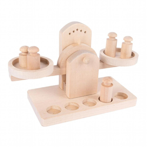 Wooden Scale Balance with Scales Balance Weights Hands math