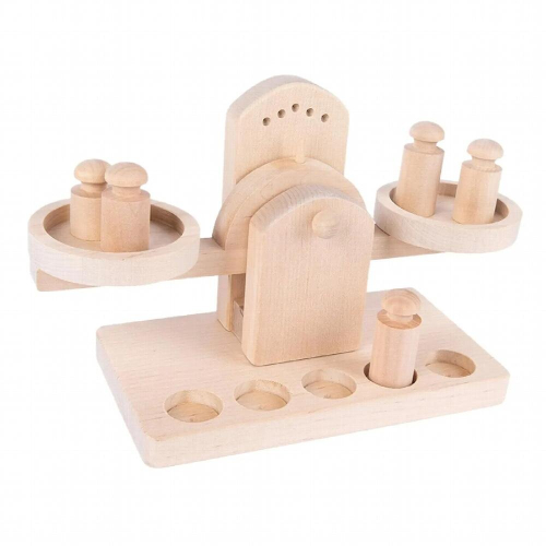 Wooden Scale Balance with Scales Balance Weights Hands math