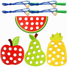 Fruit Rope Game Toy Baby Toddler Wood Block Puzzles Cotton Lacing Beads Toddlers 1-3