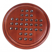 Wooden Peg Solitaire Board Game with 33 Glass Balls Pegs for Kids