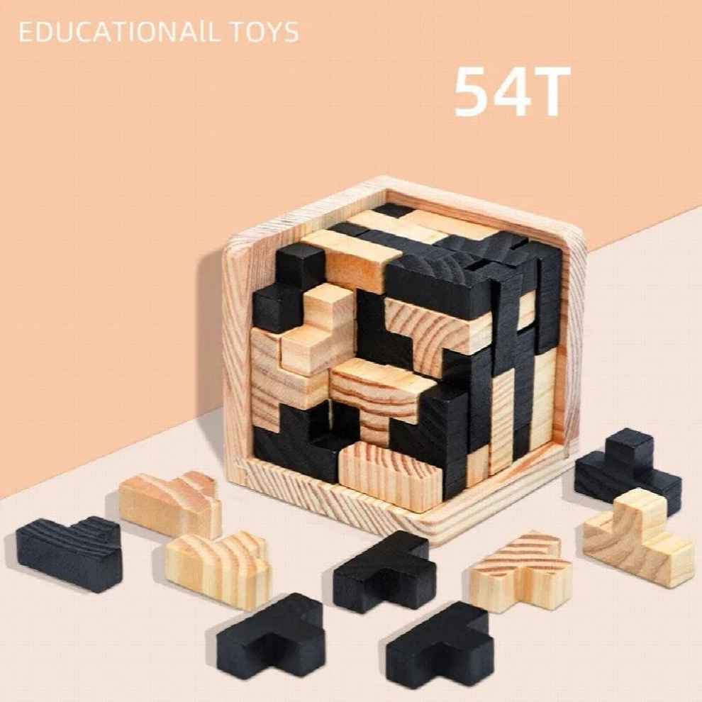 Kong Ming Luban Lock 3D Cube Puzzle Wooden Toys Adult Decompression Brain Teaser Game Children Early Learning-image-OPC-PCZ2QBT-NEW