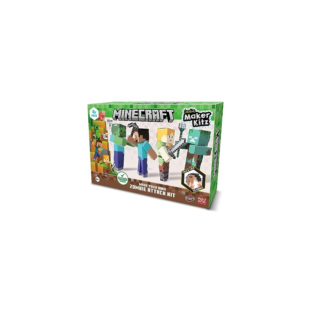 BLADEZ Minecraft Make Your Own Zombie Attack Kit, Licensed Craft Set Including 4 Minecraft Characters, Licensed Toy for Kids, Creative Maker Kitz Toyz