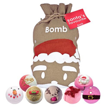 Bomb Cosmetics Santa's Favourite Handmade Hessian Sack Bath Blaster Gift Pack, Contains 7-Piece, 160g Each,Red