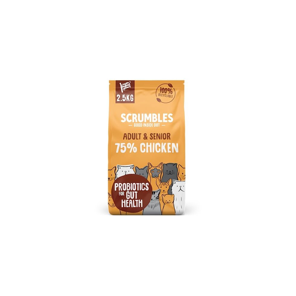 Scrumbles All Natural Dry Cat Food with 75% Chicken, High Protein Food For Adults And Seniors, 2.5Kg,package may vary