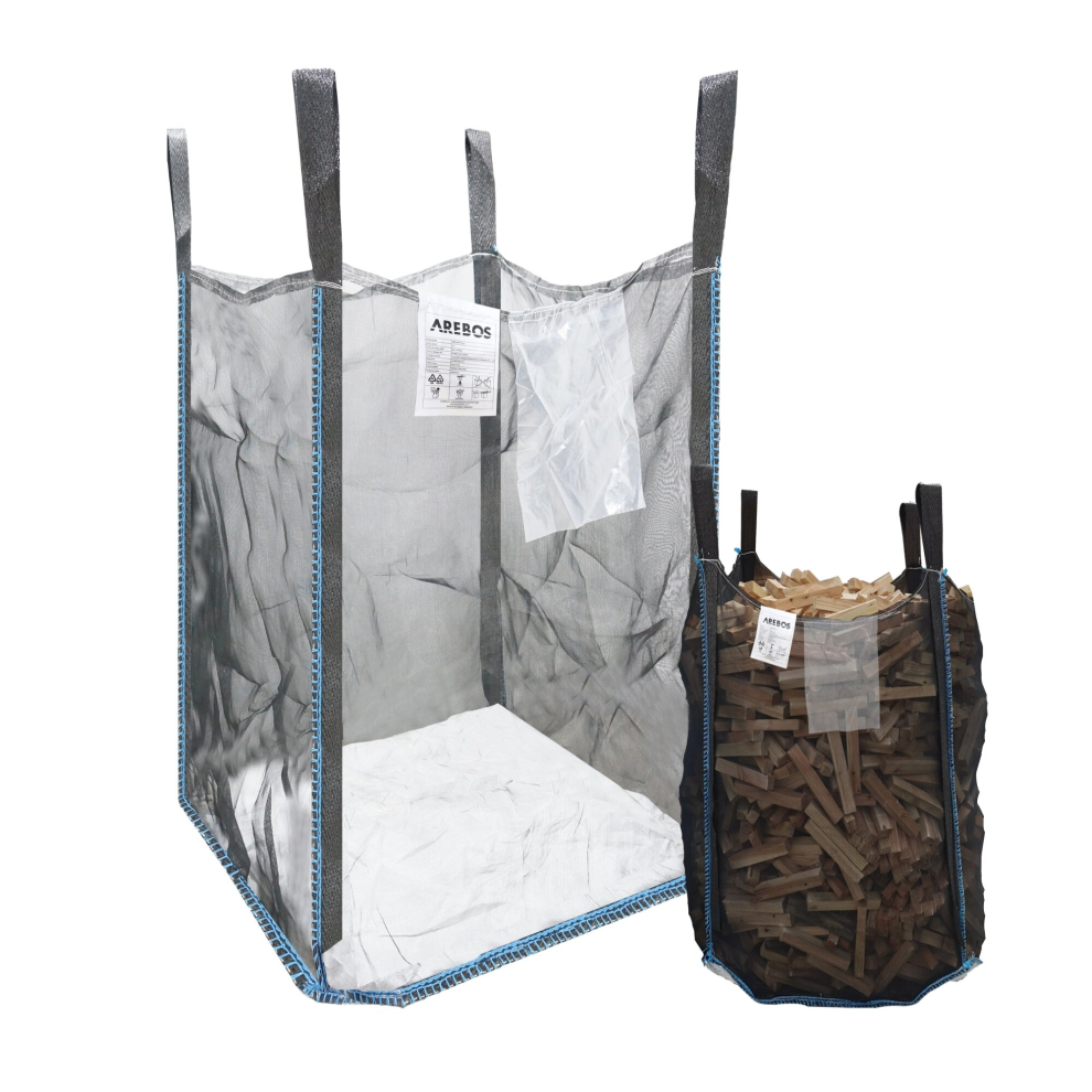 AREBOS Premium Wood Bag Big Bag 100x100x160 cm with 4 loops and filling skirt load capacity 1500 kg bags for building rubble, wood, garden waste