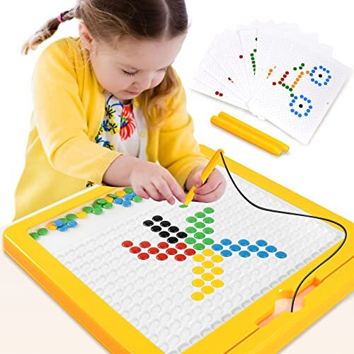 YYDeek Magnetic Drawing Board for Kids Ages 4 8 Magnet Doodle Board for Toddlers 1 3 Magnetic Dot Art with 2 Pens 10 Double sided Flash Cards and on OnBuy