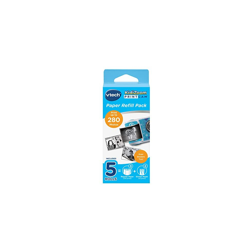 VTech KidiZoom PrintCam Thermal Printing Paper for Print Camera | Includes 4 Paper (240 prints) and 2 Sticker Rolls (40 prints), White, 5.7?x 2.8?x