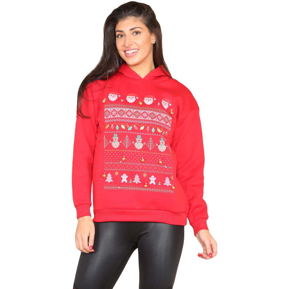 (Red, M) 3D Christmas Ladies Hoodie LED Light Up Sweatshirt