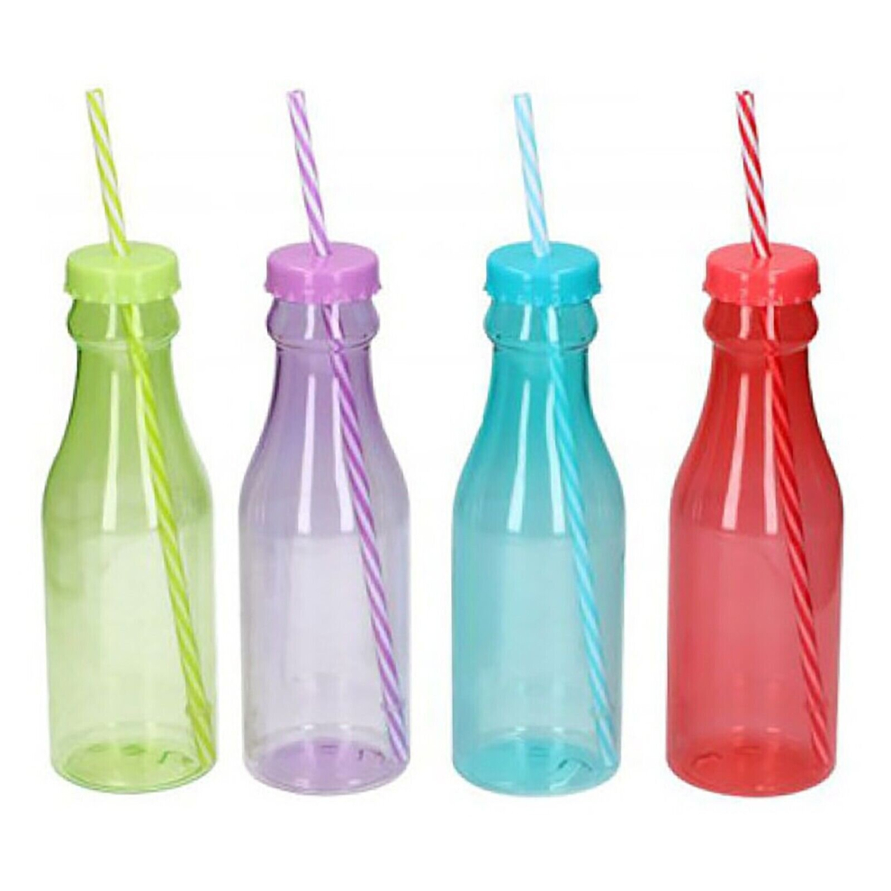 Plastic Drinking Bottle With Straw 4x Milk Bottle Kids Travel Cup