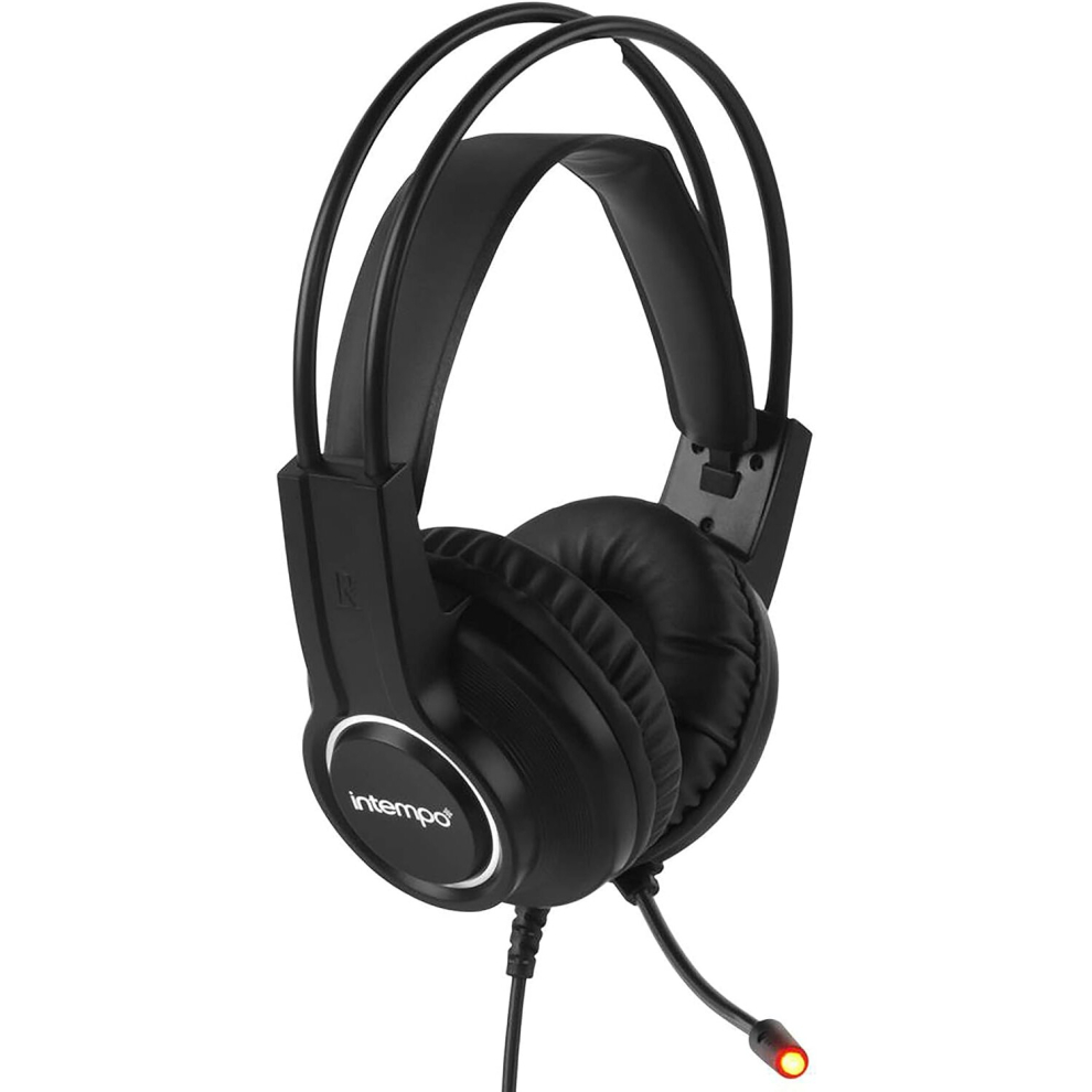 INTEMPO EE5800BLKSTKEU7 Quest Wired Over Ear Headphones Gaming Headset, LED Lights, Adjustable Mic, Cable Adapter Included Compatible with PC/Consoles