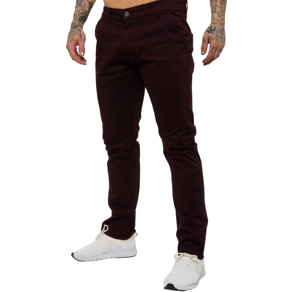 (32W/32L, Burgundy) Enzo Mens Skinny Stretch Chinos