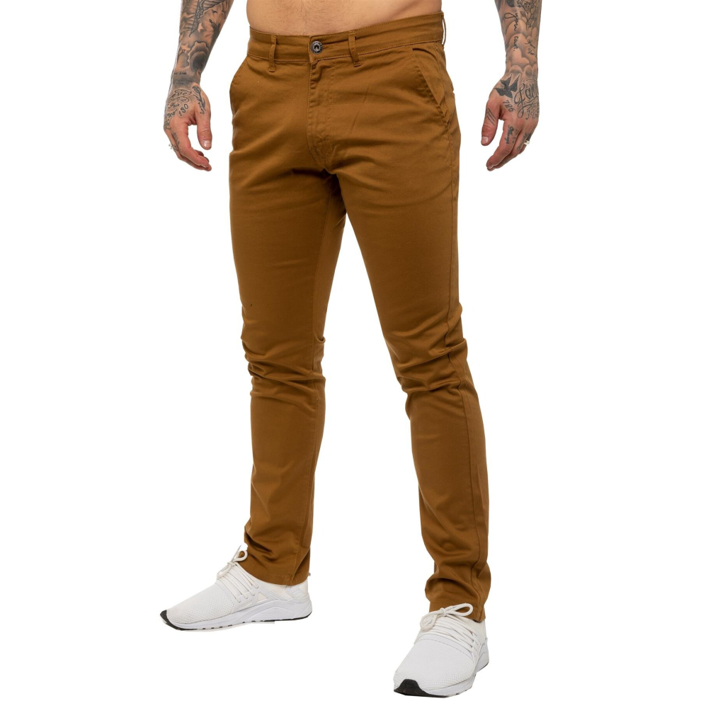 (28W/30L, Tan) Enzo Mens Skinny Stretch Chinos