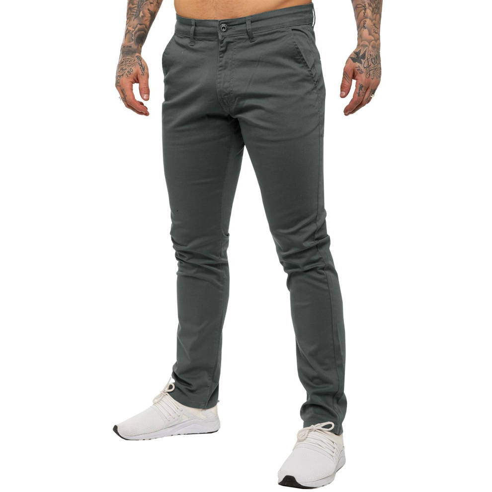 (36W/30L, Grey) Enzo Mens Skinny Stretch Chinos