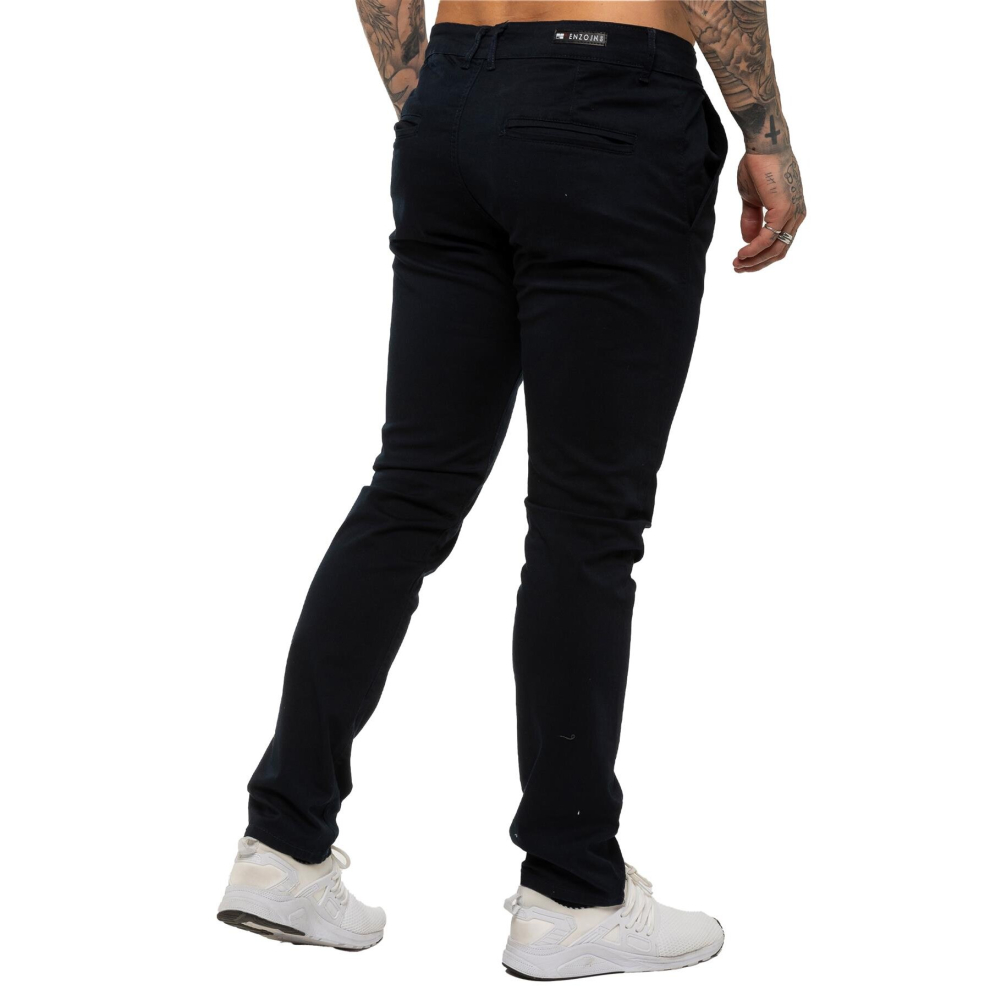 Ze Enzo (32W/32L, Navy) Enzo Mens Skinny Stretch Chinos Blue