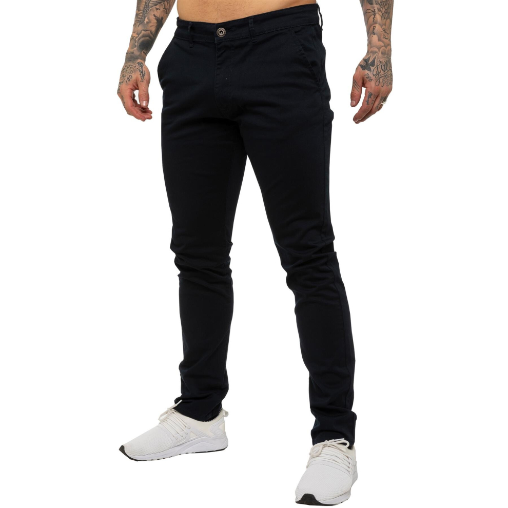(28W/30L, Navy) Enzo Mens Skinny Stretch Chinos