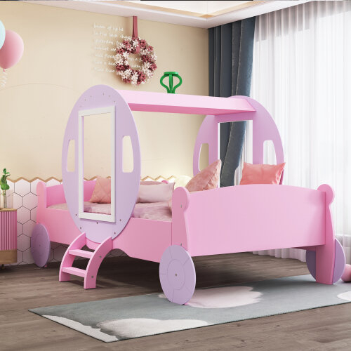 3FT Princess Carriage Kids Toddler Bed , Pink Single Car Bed, 90*190cm ...