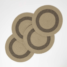 (Linen, Black) Braided 100% Cotton Round Placemats Set of 4