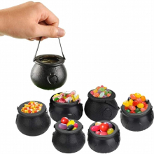 24 Pack Plastic Witch Candy Bowls Cauldrons,Pot with Handle ,for Halloween, Easter, St Patricks Party Favors