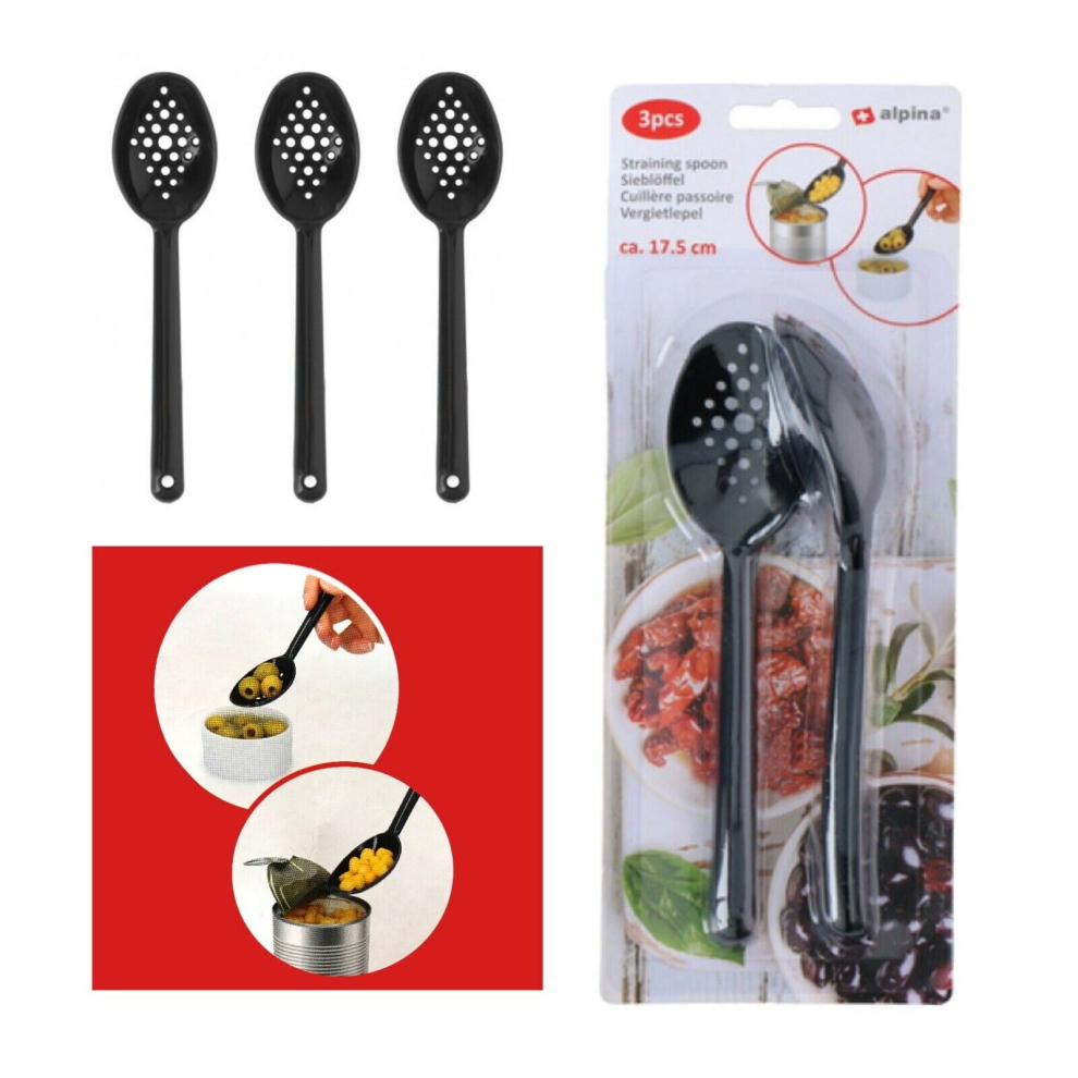 3PC Olive Spoon Black Straining Slotted Serving Pickle Spoon Plastic