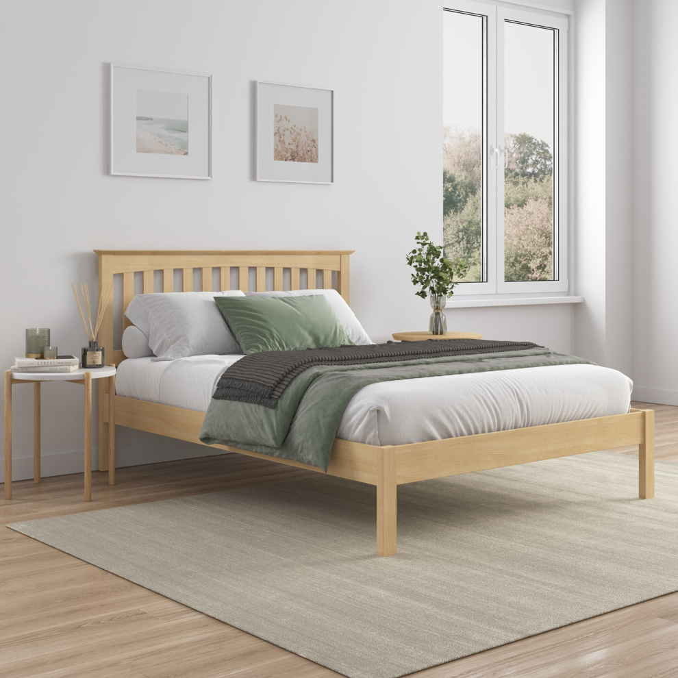 (Double 135 x 190cm, 25cm Deep Pocket Spring Memory Foam Mattress) DUNKELD SOLID WOODEN OAK BED FRAME LOW FOOTBOARD SHAKER STYLE