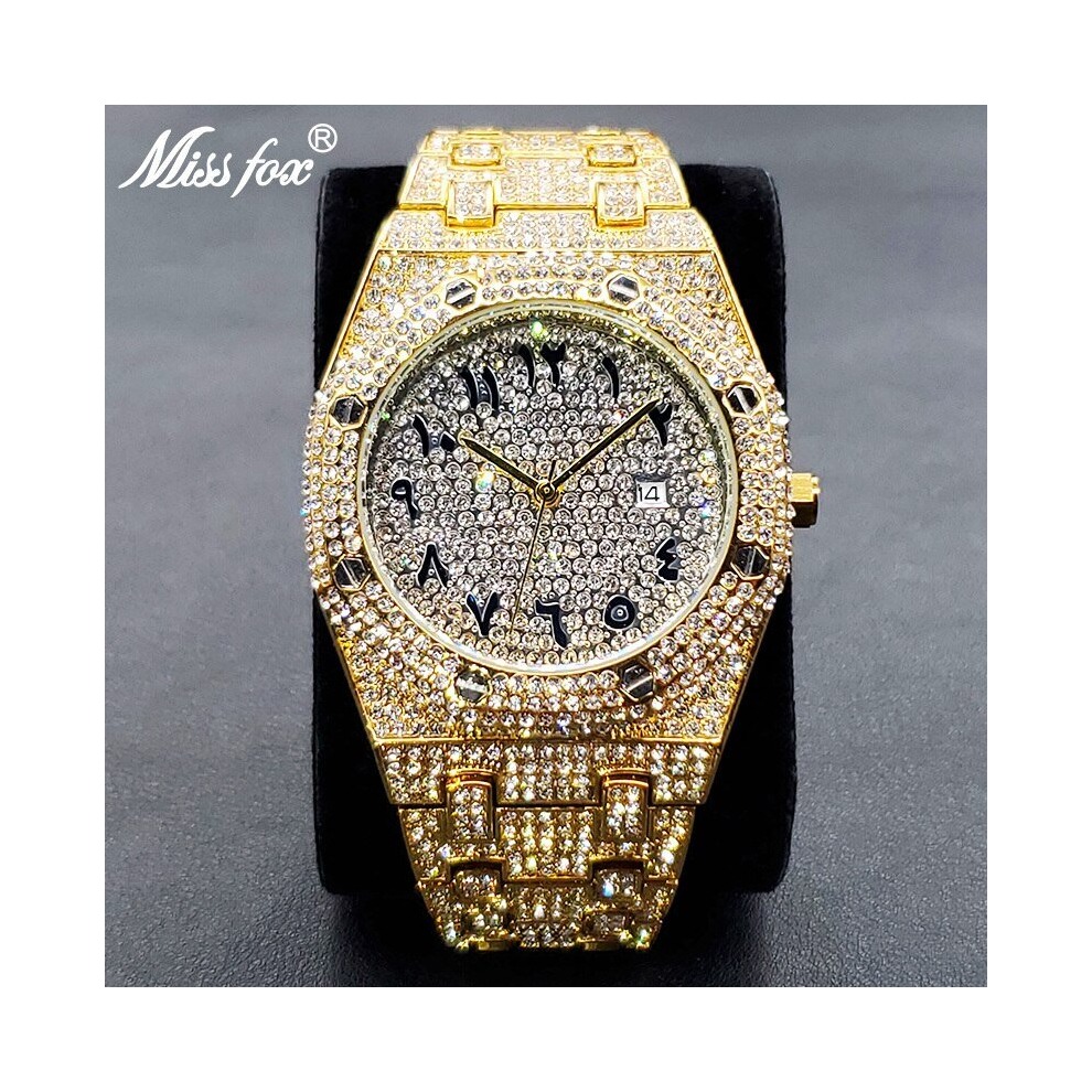 (V301Q-Gold) Luxury Full Diamond Watches For Men Top Brand Hip Hop Iced Out Arab Number