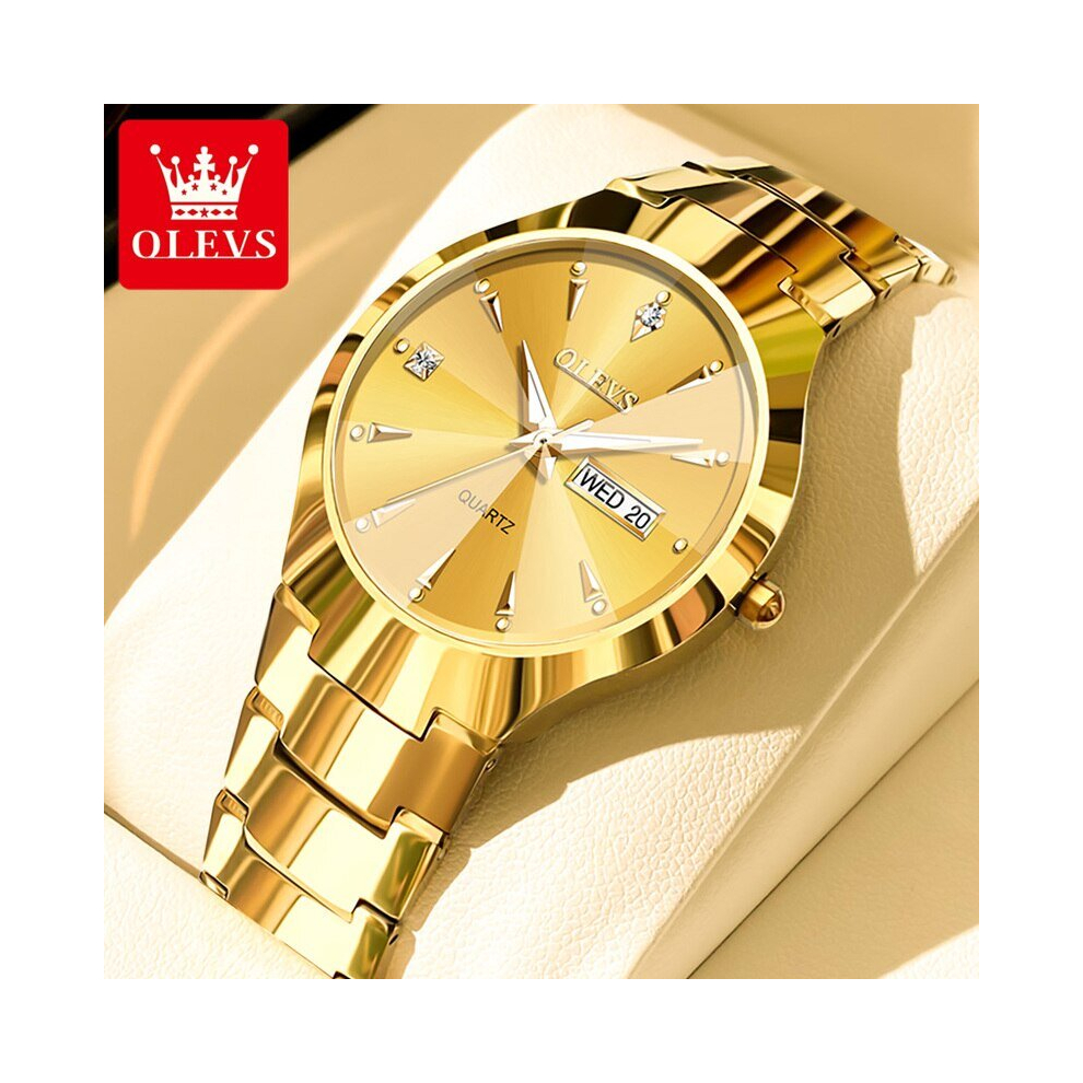 (gold 8697) OLEVS Tungsten steel Men's Watch Rhombus Mirror Waterproof Luminous Calendar