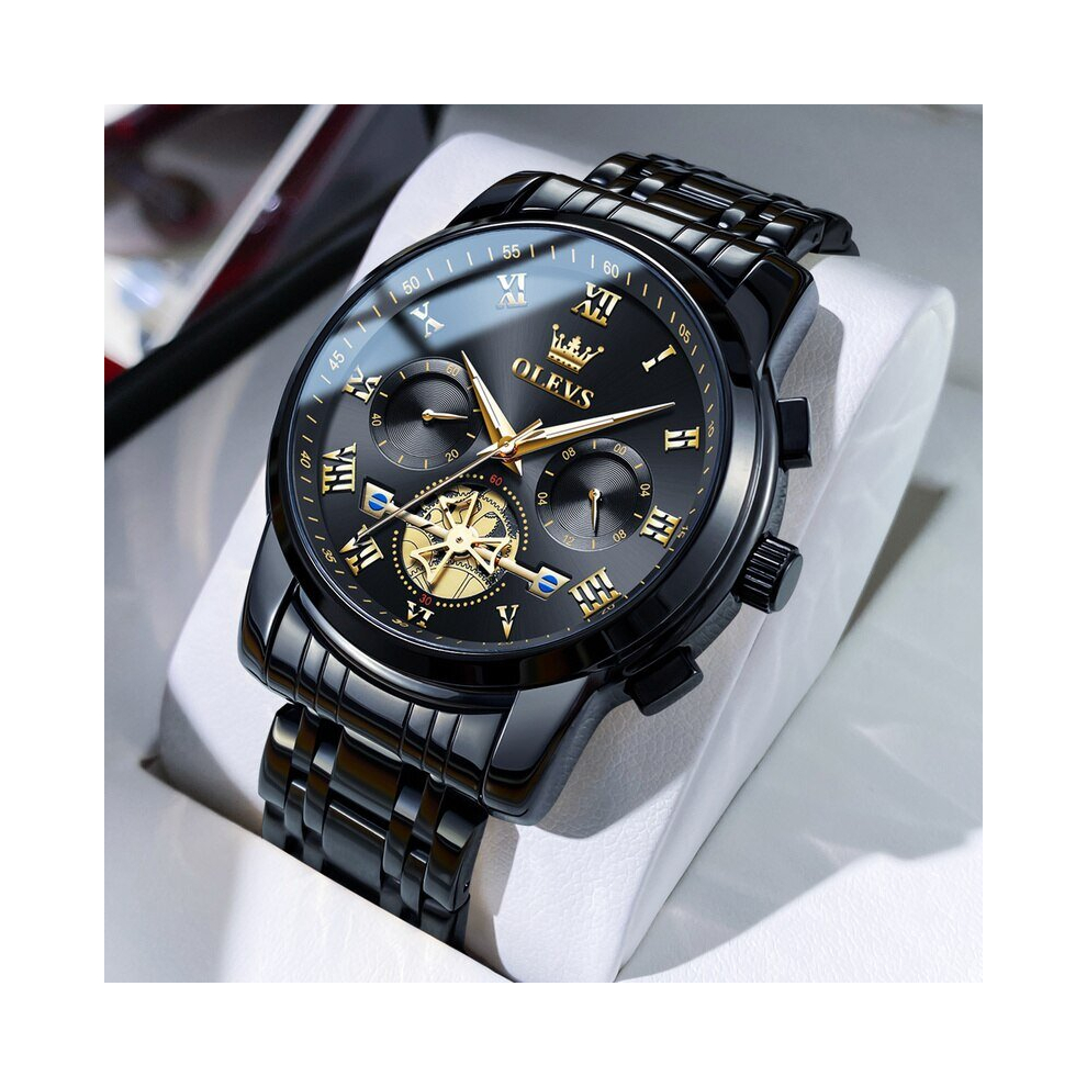 (black) OLEVS Watch for Men Luxury Multifunction Waterproof Luminous Stainless