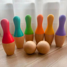 1 Set Bowling Toys Wooden Non-deform Ball Set Lightweight Burr-free Urable Parent-child Interactive Game Kit for Boys Girls Gift