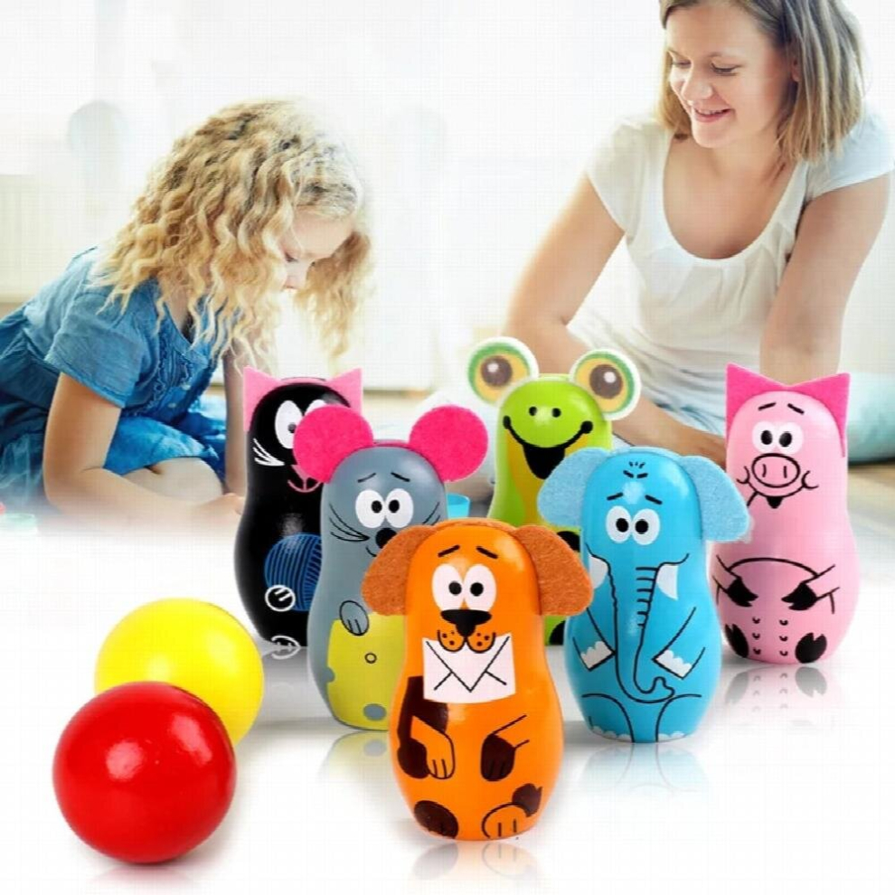 Childrens Early Education Set Wooden Cartoon Animal Bowling Baby Parent-child Interactive Educational Toys