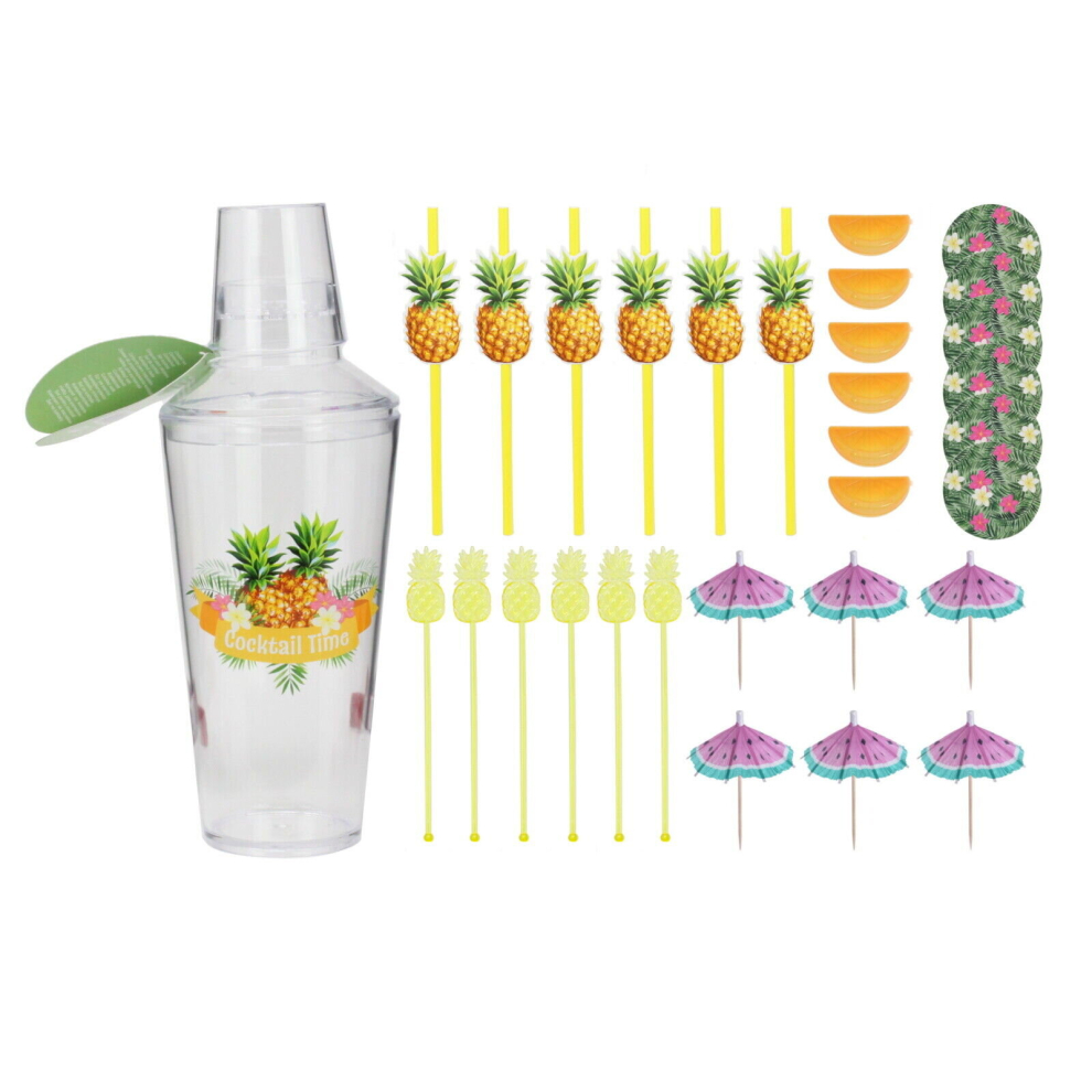 (Pineapple) Cocktail Shaker Set Drink Mixer Maker Kit 31PC Umbrella Stirer Party