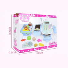 Kids Supermarket Cash Register Electronic Toys With Foods Basket Money Children Learning Education Pretend Play Set