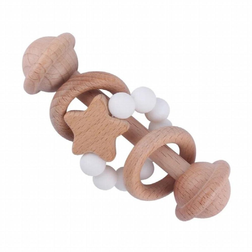 1Pcs Baby Wooden Teether Colorful Non-toxic Teething Grasping Toy Todder Rattles Sensory Toys Kids Wood Beads Silicone Teethers