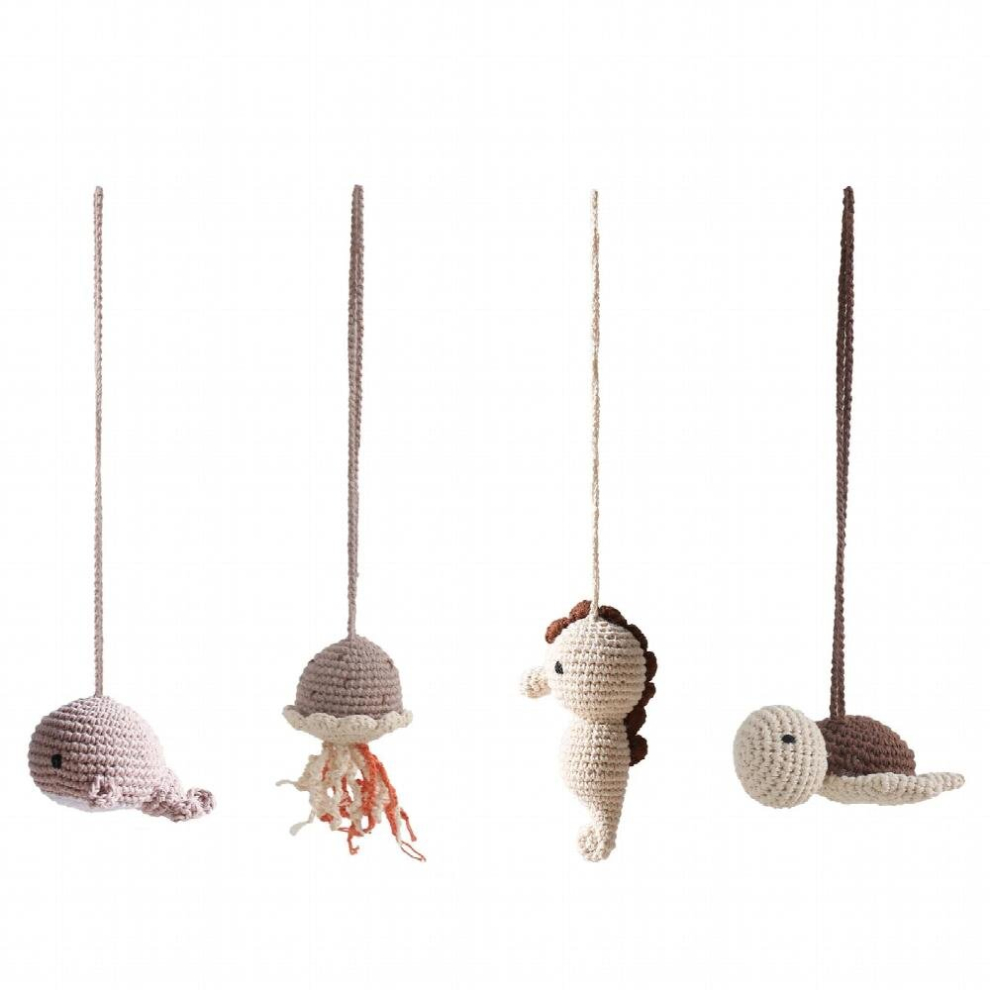 4pc/9pc Crochet Rattle Play Gym Pendant for Kids Ocean Crochet Rattle Mobile Bell Ring Mother Kids Wooden Gym Montessori Toys