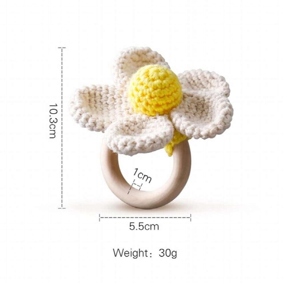 Crochet Baby Teether Flower Music Rattle Wooden Ring Teethering Toy Soother Bracelet Gym Newborn Montessori Educational Toys