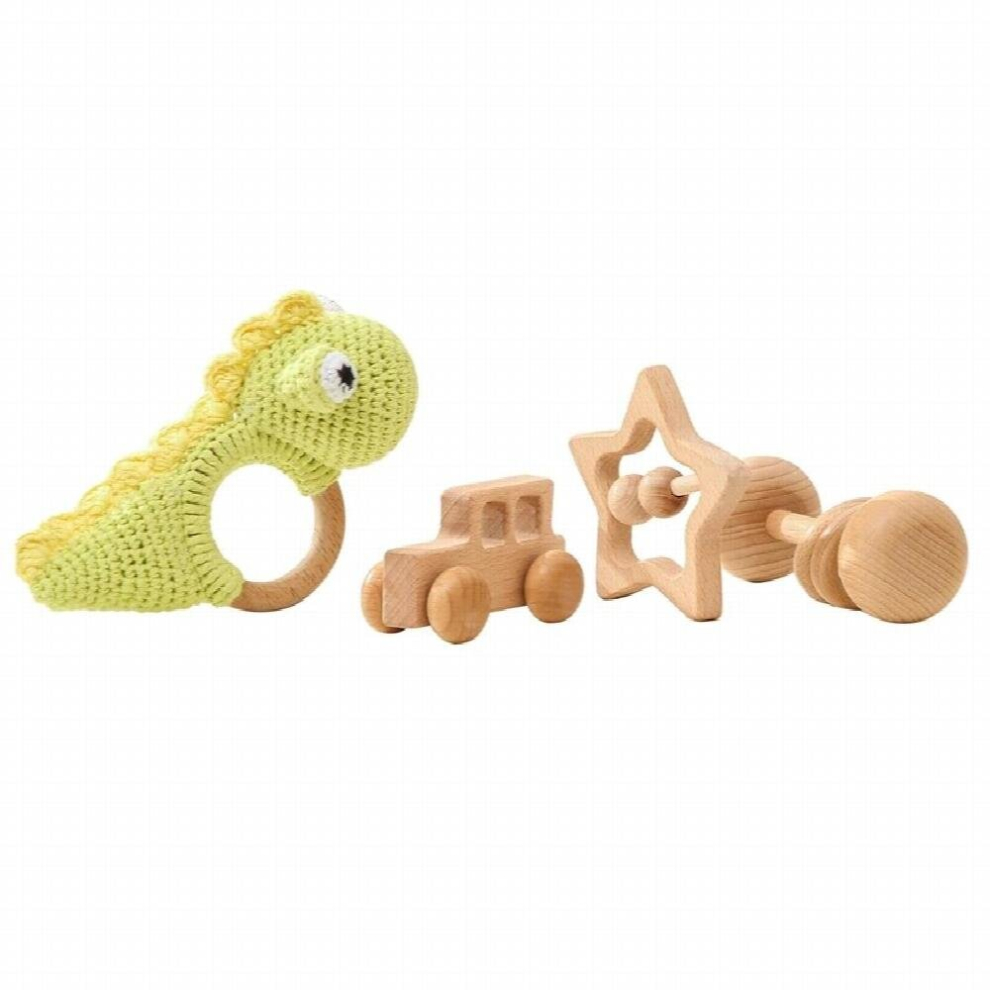 1pc Baby Teether Music Rattles For Kids Animal Crochet Rattle Dinosaur Ring Wooden Babies Gym Montessori Childrens Toys Gifes