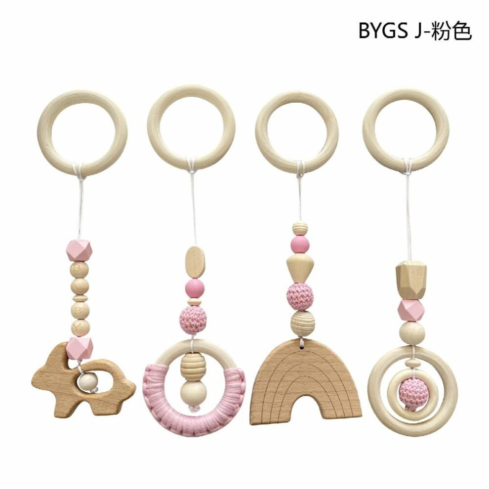 Wooden Baby Toys Wooden Beech Activity Gym Frame Stroller Hanging Pendants Toys Teether Ring Nursing Rattle Toys Room Decor