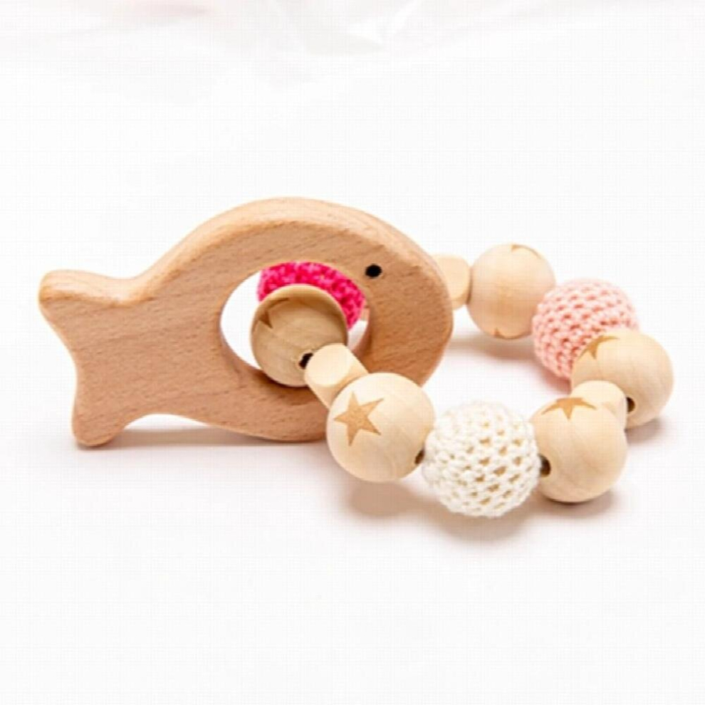 Baby Wooden Teether Beech Animal Wooden Rattle Toy Wood Teething Toys Baby Rattle Beads Bracelets Wooden Toys for children